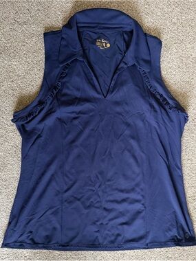 Lilly Pulitzer Martina Luxletic Navy V-Neck Ruffle Tank